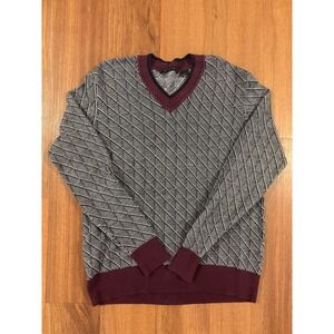Vintage Y2K Sean John Men's L Geometric V Neck Knit Sweater Hip Hop Burgundy